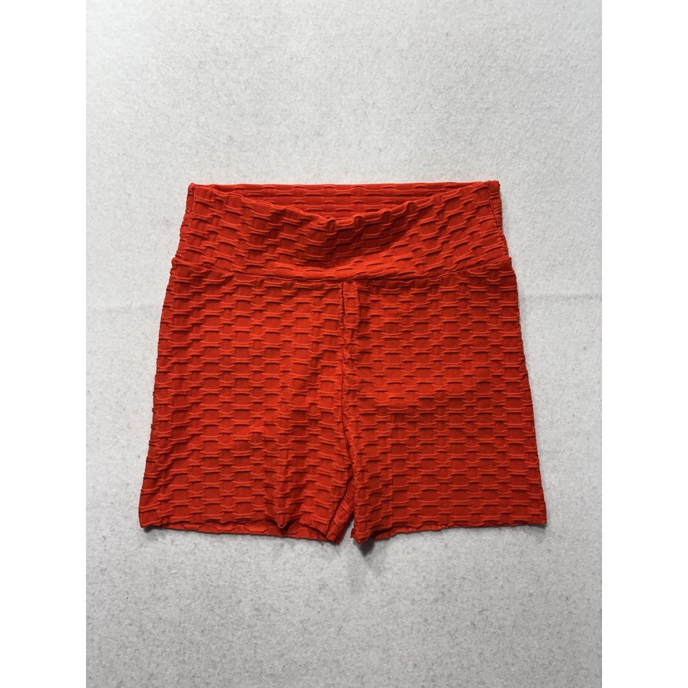 Ling Fashion Biker Shorts Womens Small Orange Textured 5" Inseam Stretch Workout